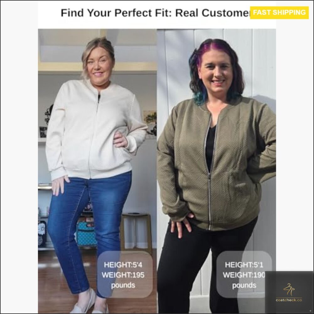 Plus Size Lightweight Bomber Jacket Full Zip Long… - image 5